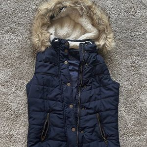Navy Vest with Fleece Hood. Perfect for Fall!